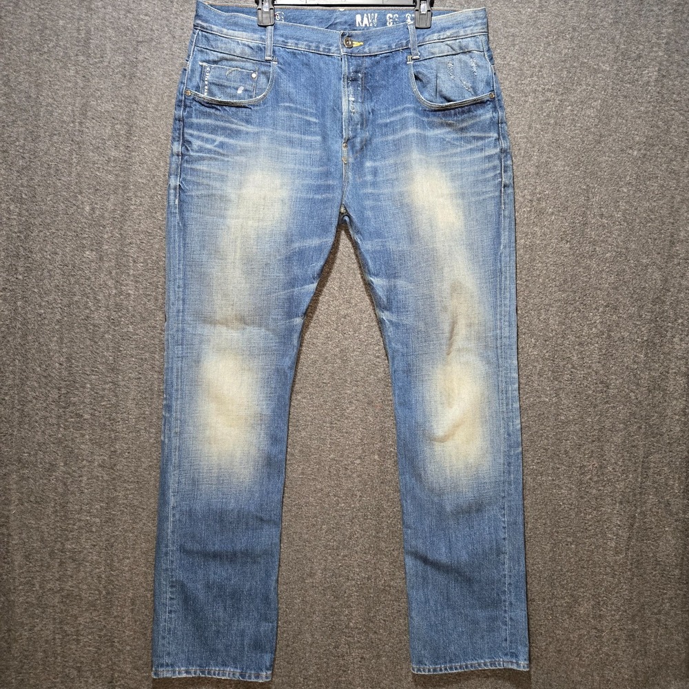 G Star Raw Jeans Mens 37 x 32 New Radar Tapered Faded Whiskered Denim Button Fly